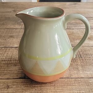 💥HIMARK Half Glazed Green Terracotta Table Pitcher w Handle Portugal vintage
